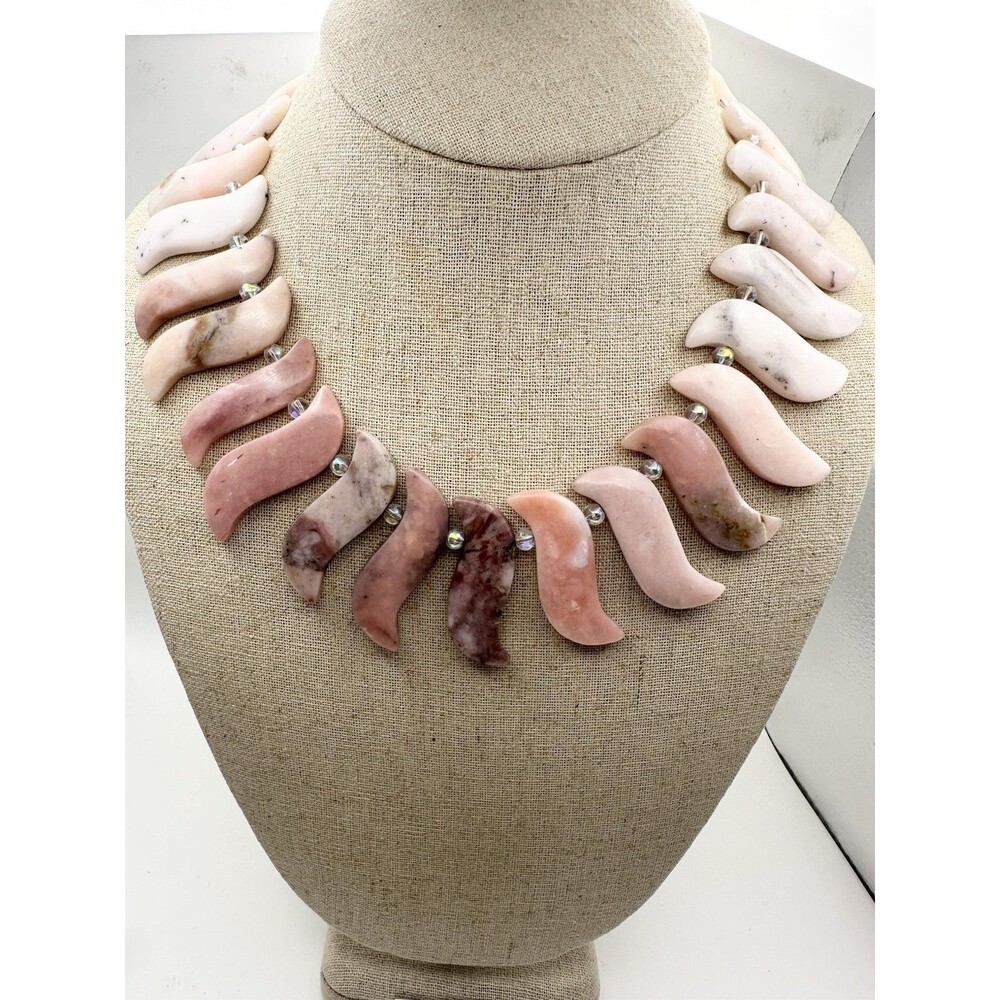 Handmade Natural Pink Opal Collar Statement Toggle Necklace 16.5”